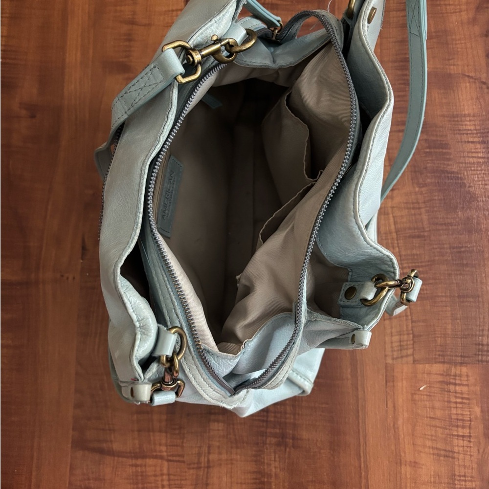 light bluish grey, leather purse